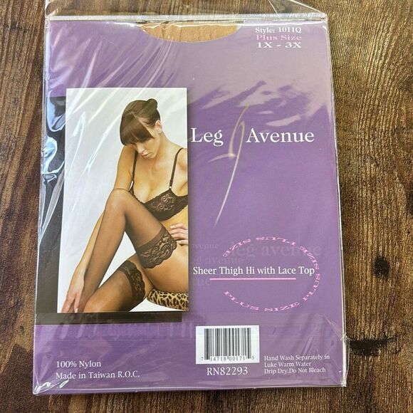Set of 2 Leg Avenue *New*Thigh Hi Lace Top plus size 1x-3x 1011Q red/nude nylon - Picture 6 of 6